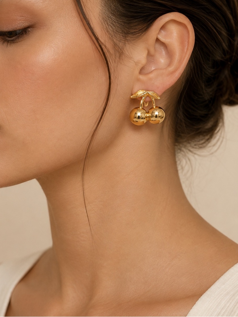 Gold Cherry Pendant Necklace&Earrings Set - Picture 4 of 14